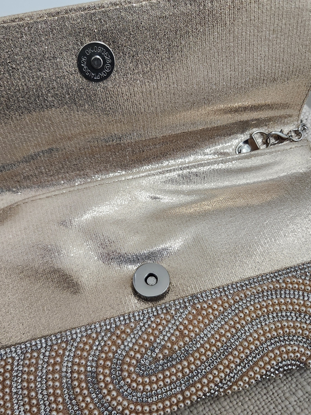 Pearl Embellished Clutch Bag in Champagne and Silver - Picture 4 of 10